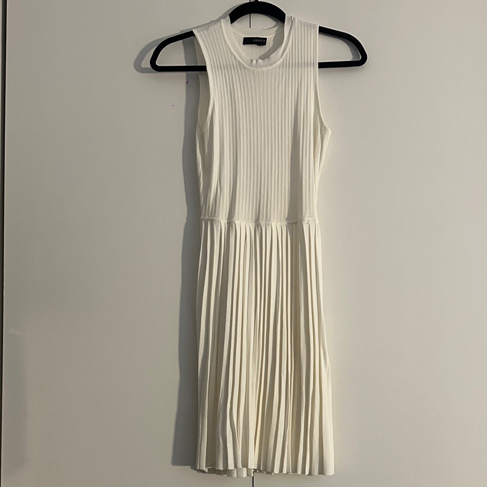Pleated White Sleeveless Dress